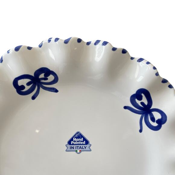 La Ceramica Italy Blue Bow Scalloped Edge Dinner Plates 10.75" Set of 4 New - Picture 3 of 13